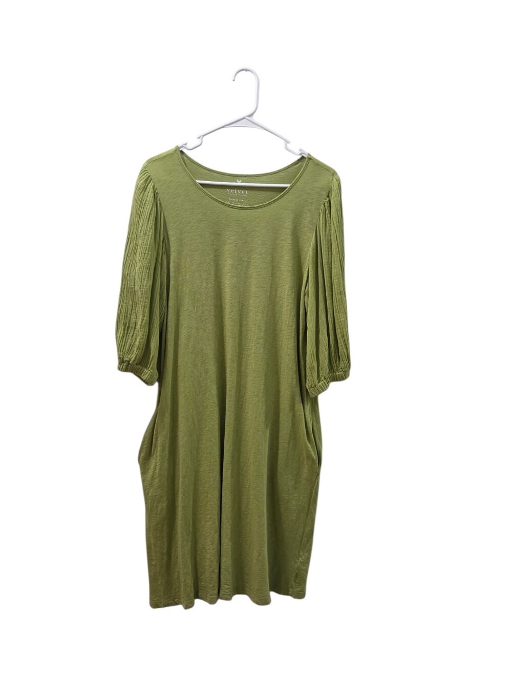 Velvet by Graham & Spencer Green Cotton Slub Pocket Dress Made in USA Size M